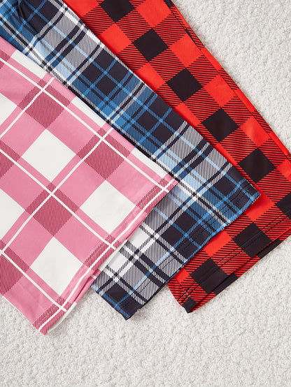 New Style Pajama Set for Women, Casual Indoor Home Wear, Letter Printed Long-sleeved And Short-sleeved Tops, Checked Trousers, Six-piece Set