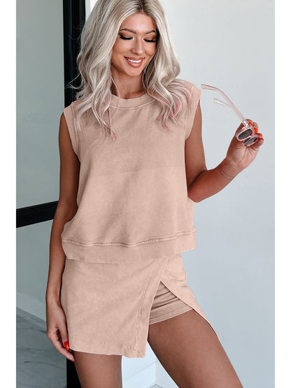 2pcs Women's New Solid Color Fashionable Casual Pure Short Sleeved T-shirt Three Piece Pants Two-piece Set