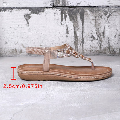 Large Summer Rhinestone Clip Toe Bohemian Style Versatile Herringbone Clip Toe Wedge Sandals for Women Roman Shoes, Women Shoes