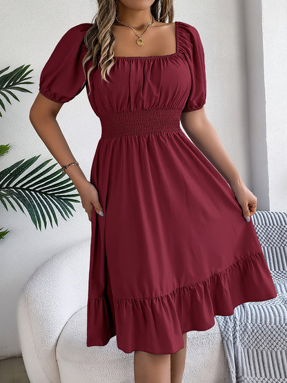 Spring/Summer Women's Fashion Square Neckline Puff Sleeve A-Line Dress