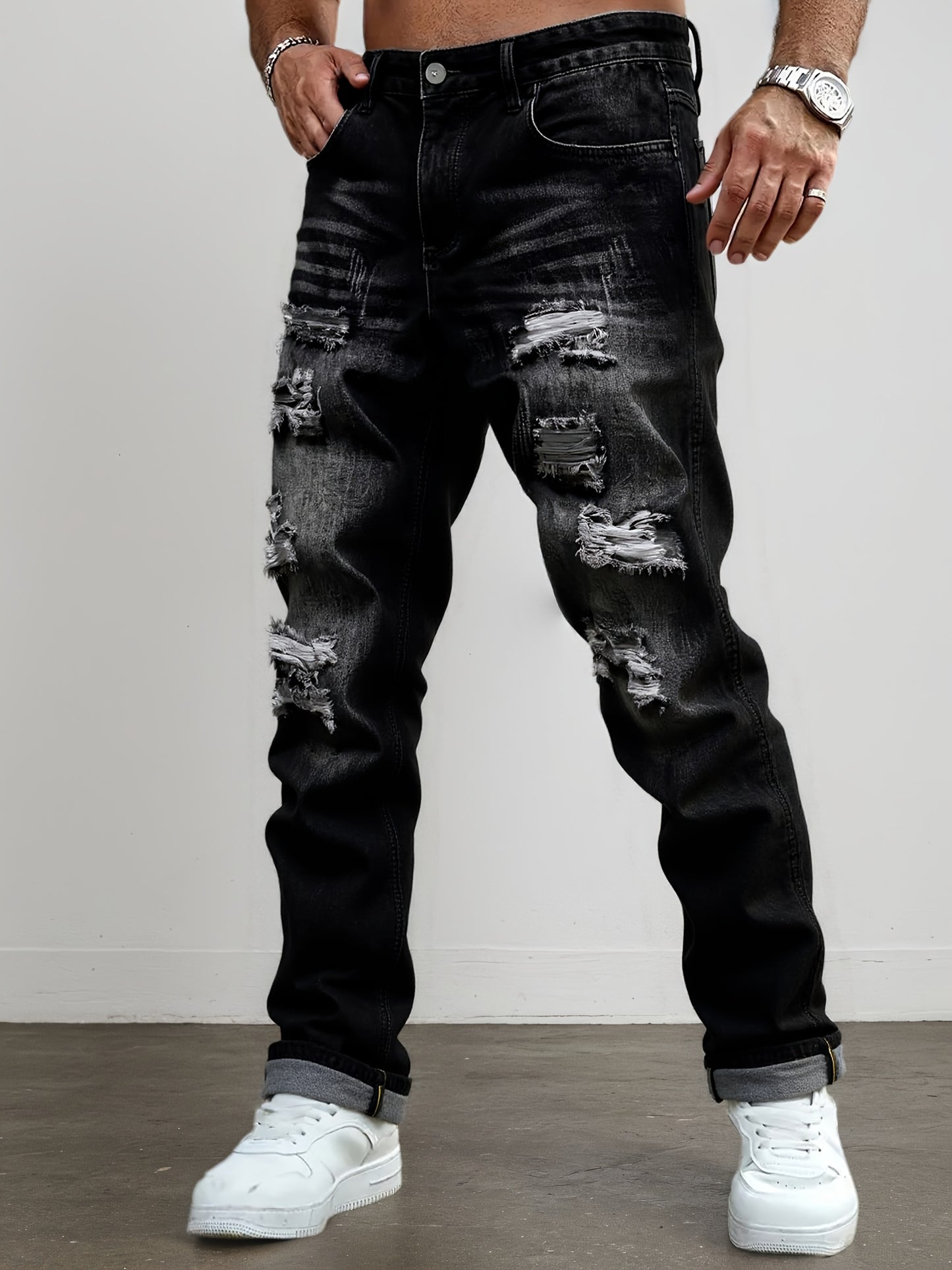 A Trendy Men's -style Distressed Skinny Jeans with Stretch
