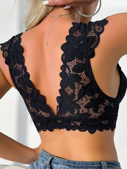 Women'S Elegant Lace Camisole Bra - Front Closure Push-Up Shaping Bra with Contrast Lace Trim, Lightweight Breathable Wire-Free Design, Non-Detachable Padding & Smooth Round Neckline for Daily Casual & Formal Wear - 2025 New Style Women'S Underwear
