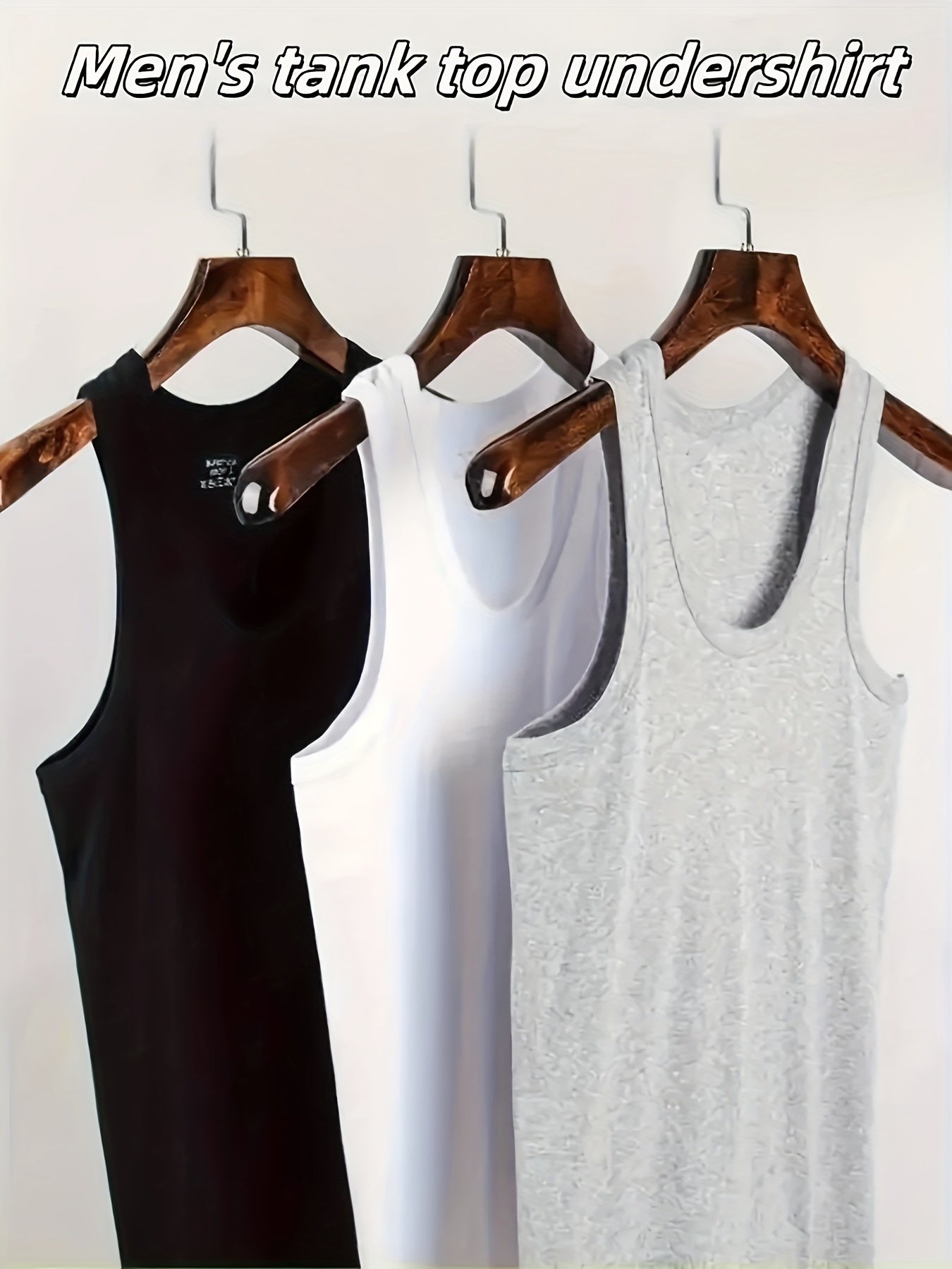3pcs Simple Tops Pure Cotton Men's Vests And Tops Include Black, White And Gray, Suitable for Daily Wear, Sports, Going Out, Beach And Other Scenes, Spring And Summer Seasons
