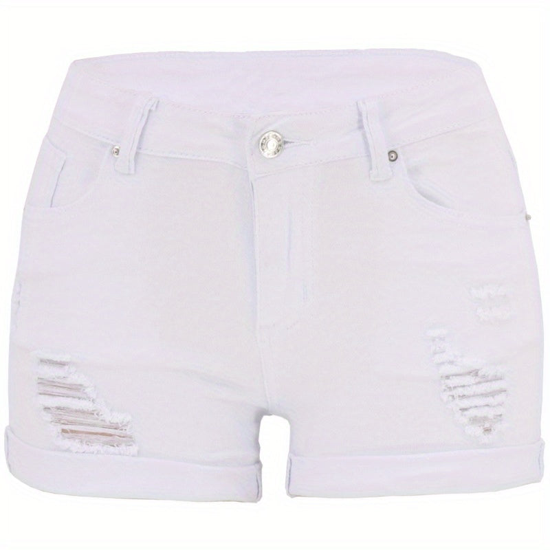 2025 Distressed Low Rise Denim Shorts: European Style Turn-Up Hem, Y2K Trendy, Spring Break Ready!
