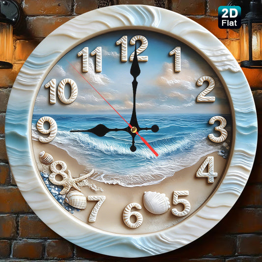 Beach Scene Nursery Wall Clock - Battery-Powered Coastal Design – main product image