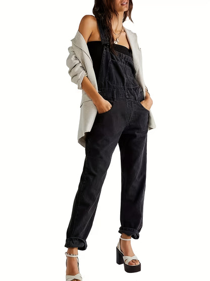 Women's Loose-fitting Straight-leg Denim Overalls Jumpsuit - Wide-leg Casual Style with Pockets, Machine Washable for Spring, Summer, And Autumn, Sizes S-XXL
