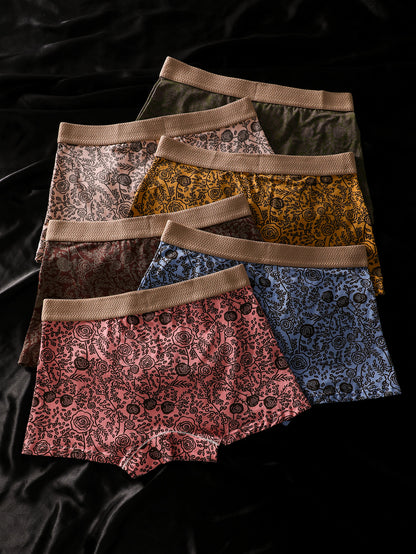 6pcs BIWEIER Women's Retro Printed Boyshorts, High-end and Light Luxury, Soft and Comfortable, Fashionable Underwear, Suitable for Women's Casual Sports, Valentine's Day Gift