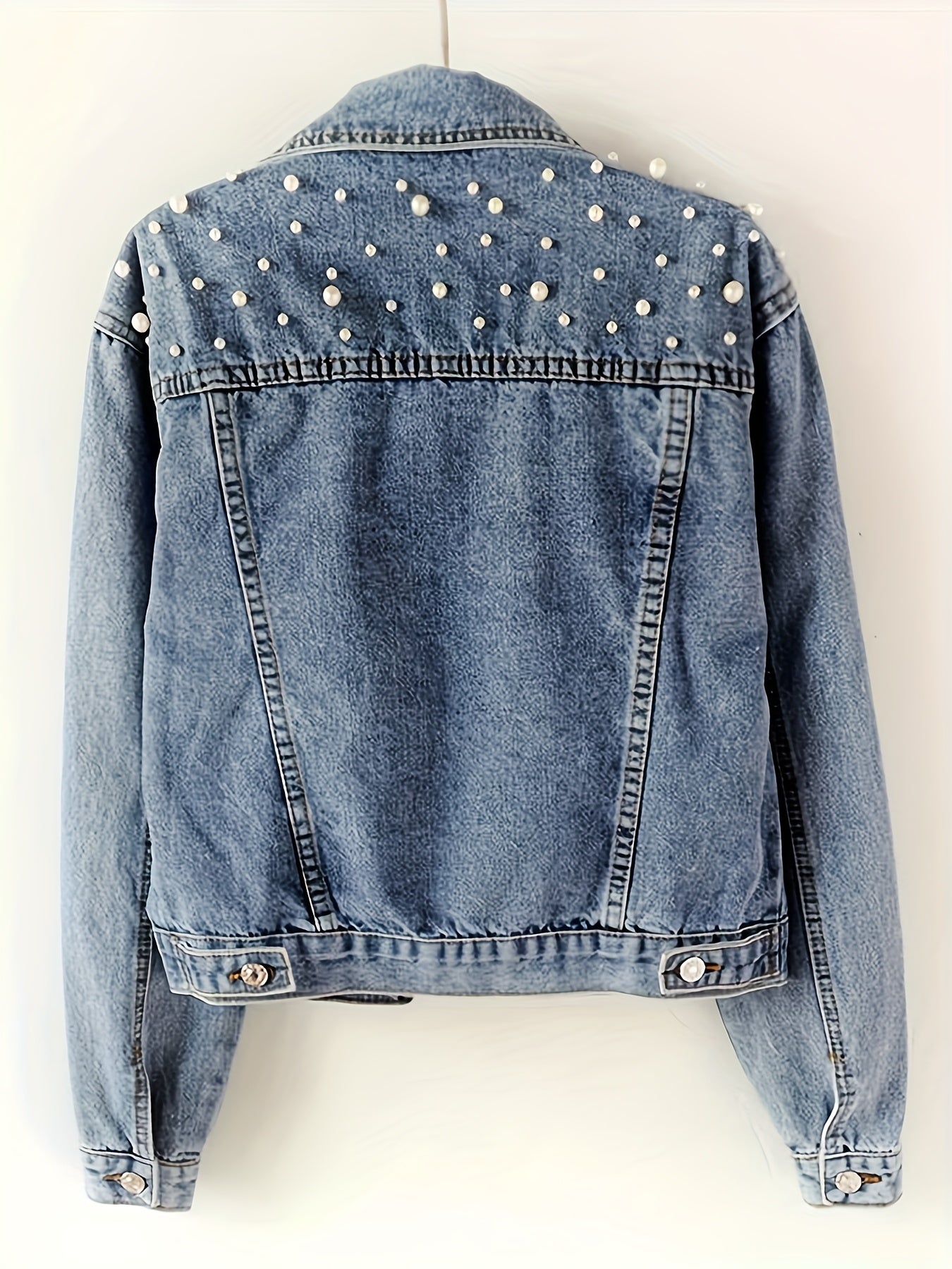 Women's Blue Denim Long-Sleeve Denim Jacket - product view 4