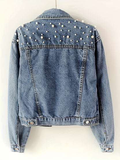 Women's Blue Denim Long-Sleeve Denim Jacket - product view 4