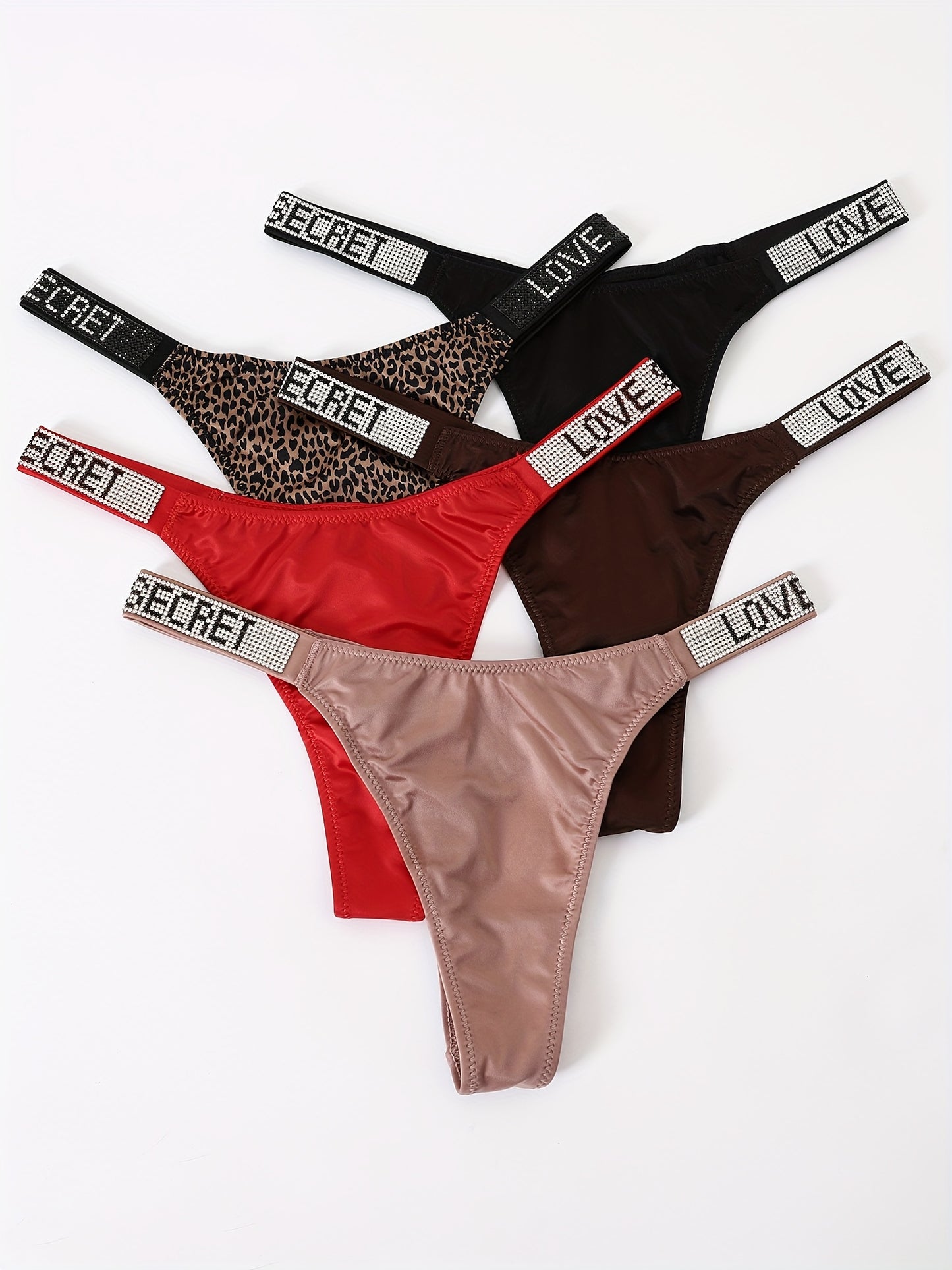 5 Sexy Rhindiamonds Thongs Underwear Womens Panties Women'S Fitness Exercise Hip Lift Low Waist High Slit Fashion T Pants Comfortable Breathable Women'S Lingerie And Underwear