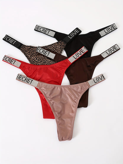 5 Sexy Rhindiamonds Thongs Underwear Womens Panties Women'S Fitness Exercise Hip Lift Low Waist High Slit Fashion T Pants Comfortable Breathable Women'S Lingerie And Underwear