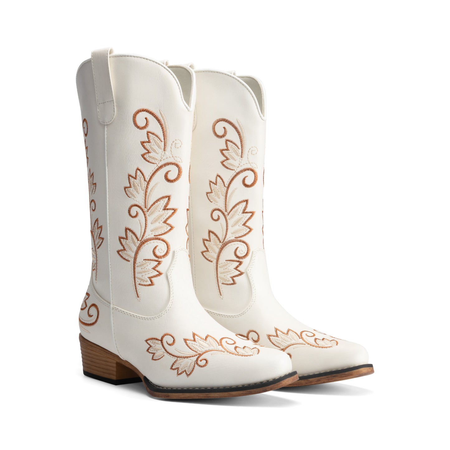 DREAM PAIRS Women's Cowboy Cowgirl Western Mid Calf Boots Square Toe Embroidered Stitched Pull On Country Boots with Low Chunky Heel