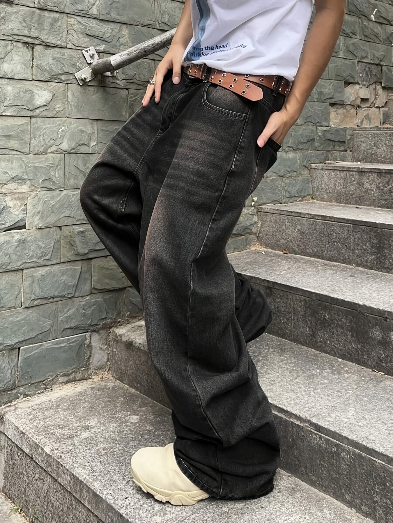 Men'S Casual Loose Fit Jeans, 90% 5% Polyester 5% Bamboo Rayon Rayon Blend, Solid Color Washed Denim, All-Season Non-Stretch Woven Fabric, Regular Length, Allseason Pants | Stylish Casualwear | Nonstretch Denim
