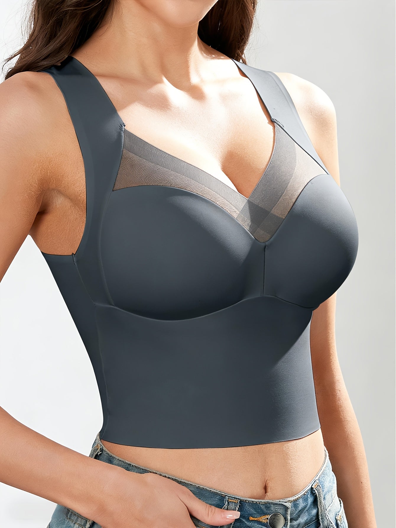 1pc EssElegance Wireless Sports Bra - Push-Up, Side Smoothing, High Stretch, Built-in Pads
