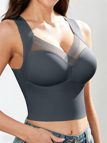 1pc EssElegance Wireless Sports Bra - Push-Up, Side Smoothing, High Stretch, Built-in Pads
