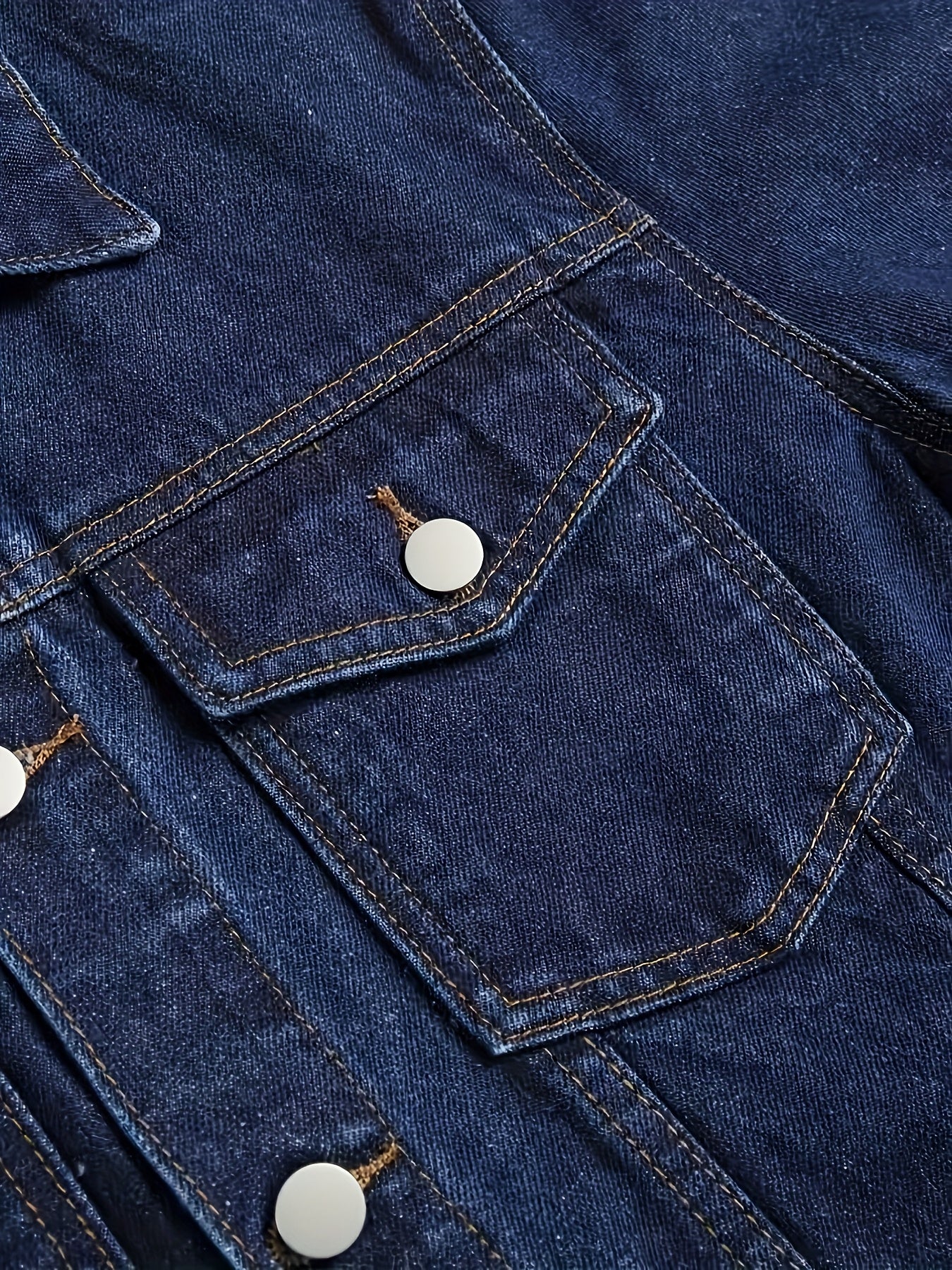 1pc Men'S Casual Denim Jacket, 80% 20%, Solid Color, Lapel Collar, Non-Stretch Woven Fabric, Regular Fit with Pockets