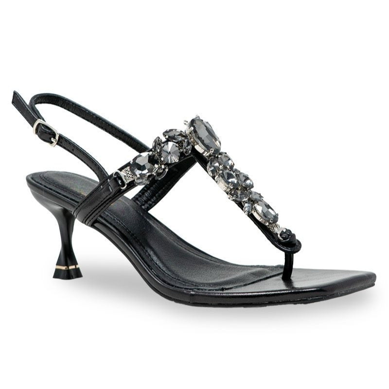 Women's rhinestone slingback sandals – crystal embellished kitten heels – square toe strappy sandals – women's elegant party shoes – shiny fashion footwear – glamorous evening heels - Black, Red, Silver, Gold