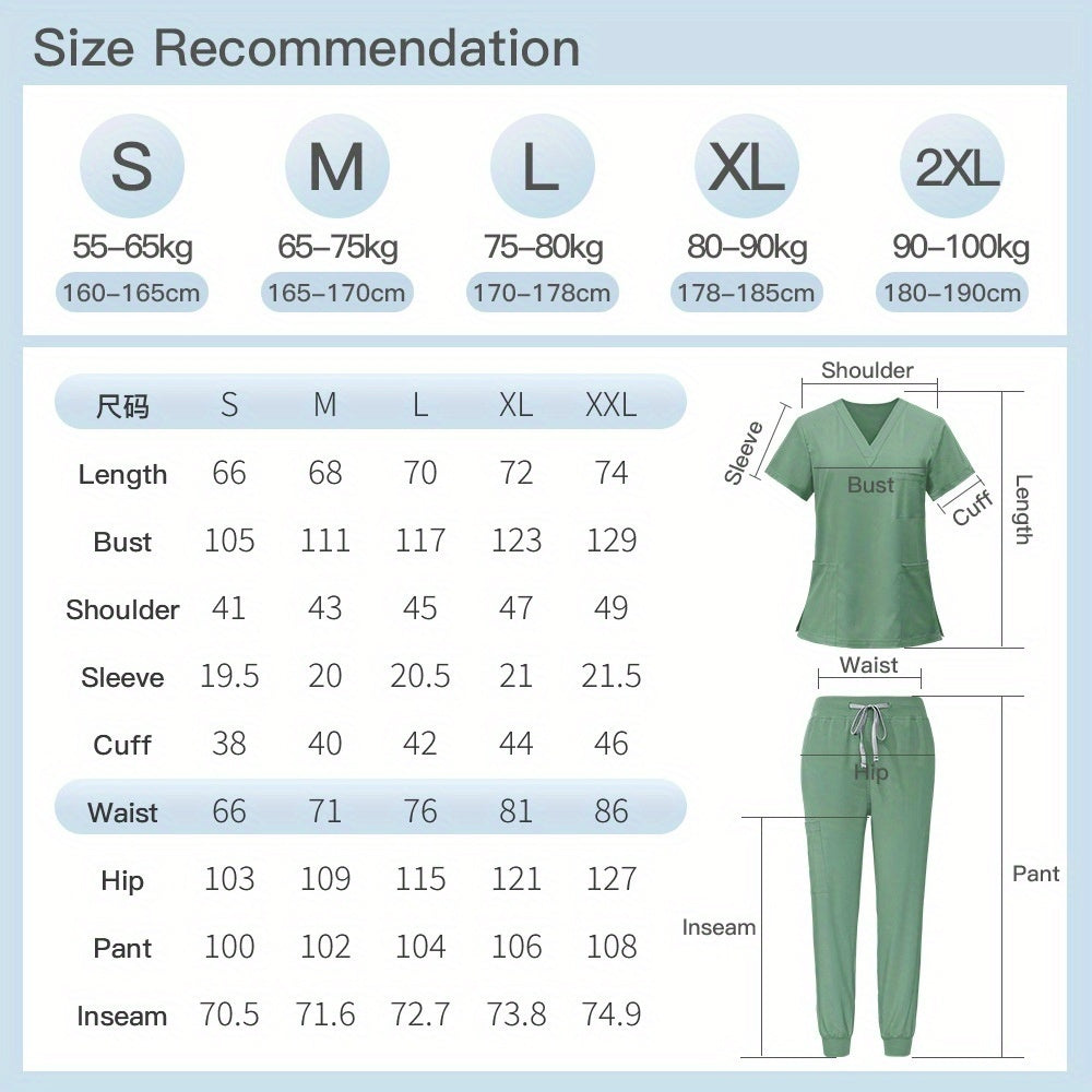 [2pcs Scrub Suit Set] Ships From The United States] 2pcs Set Scrub Suit Set for Women Modern V-neck Top T-shirt & Tapered Leg Jogger Pants with Drawstring Nursing Uniforms Set Suitable for Pet Hospitals, Dental Clinics, Nursing Work, Etc