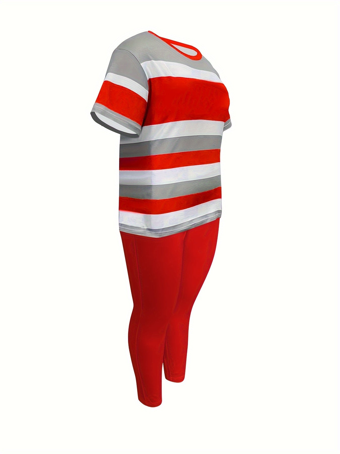Plus Size Womens Casual Lash Sets Crew Neck Short Sleeve Top & Pocket Pants Outfit with Medium Stretch Random Printing And Machine Washable Perfect for Daily & Casual Scene