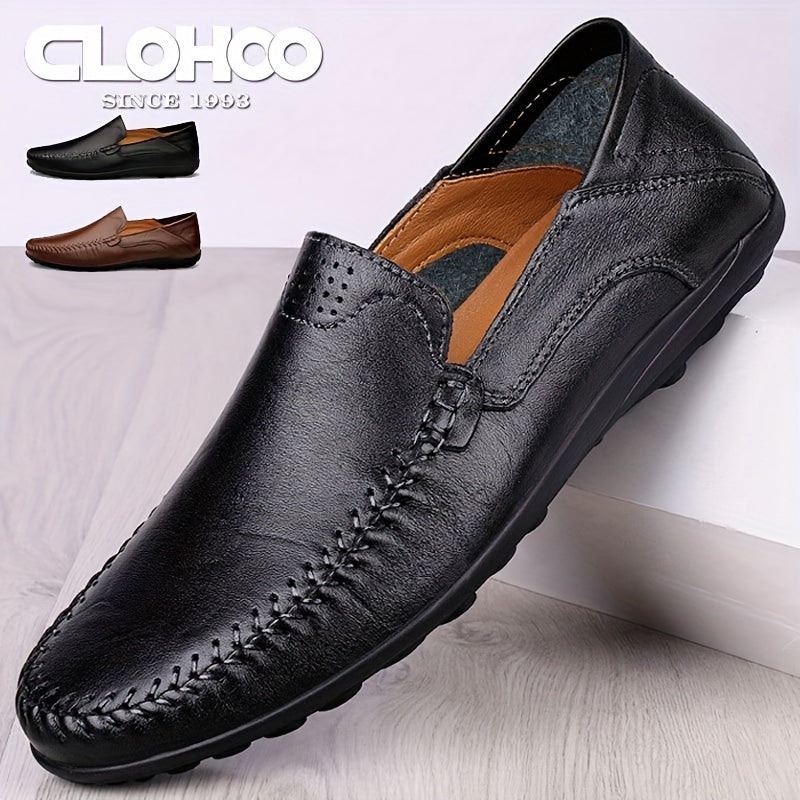 CLOHOO Men's Slip-On Loafers - Slip-Resistant Rubber Sole, Elegant Black Business & Casual Shoes, All-Season Formal & Everyday Footwear for Office, Meetings, Social Events - Durable & Easy-Clean
