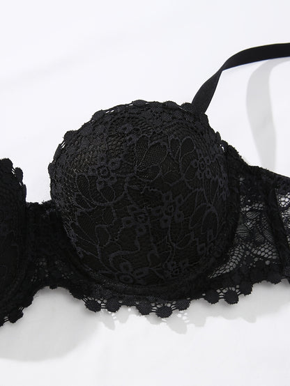 1pc Women'S White Lace Push Up Bra With Adjustable Straps, Floral Lace Bra With U-shaped Straps, Suitable For Everyday Occasions