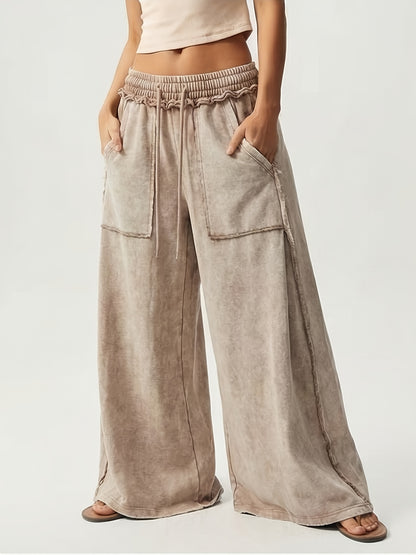 BOHO Ladies' Casual Patchwork Color Loose Wide-Leg Washed Pants