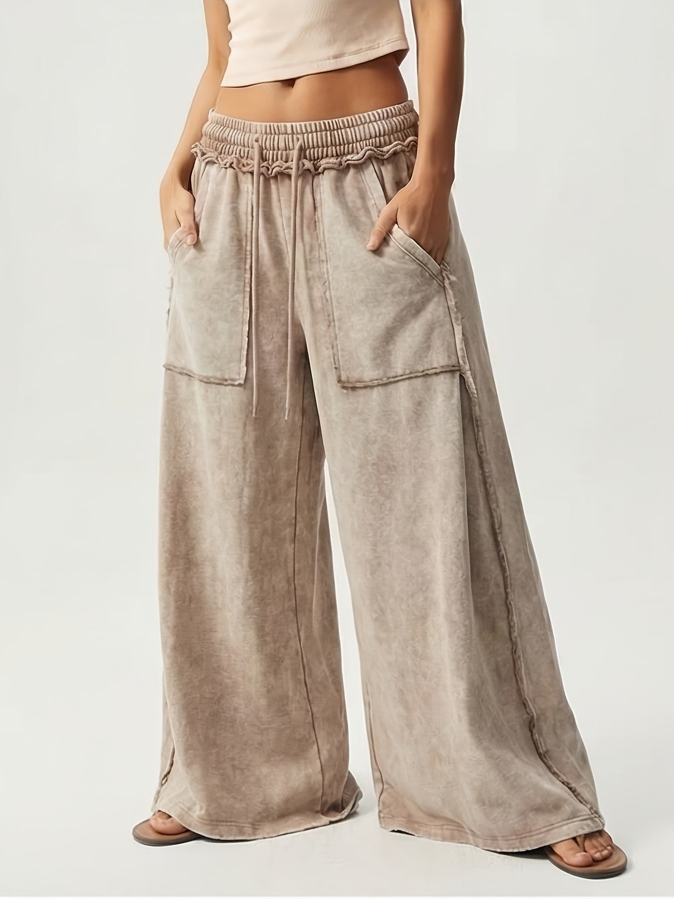 BOHO Ladies' Casual Patchwork Color Loose Wide-Leg Washed Pants