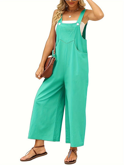 Women's Loose Fit Cotton-Linen Overalls Jumpsuit - Adjustable Strap Wide Leg Romper Pants with Zipper Closure, Non-See-Through Lightweight One-Piece Outfit for Women, Casual to Formal Events (Spring/Fall/Summer) - Everyday & Formal Wear, Ladies Rompers An