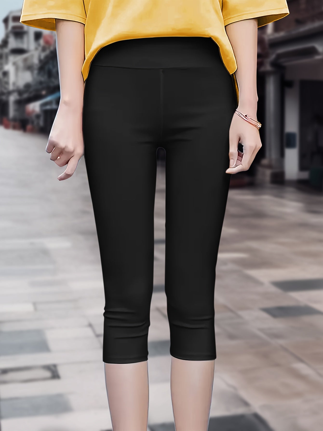 3pcs Women's High Stretch Yoga Capri Pants with Elastic Waistband - Mid-Stretch Workout & Beach Pants, Solid Color, Machine Washable, All-Season Fitness & Casual Wear, Comfortable Fit