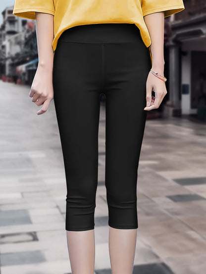 3pcs Women's High Stretch Yoga Capri Pants with Elastic Waistband - Mid-Stretch Workout & Beach Pants, Solid Color, Machine Washable, All-Season Fitness & Casual Wear, Comfortable Fit