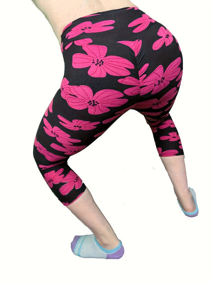 Women's High-Waisted Capri Leggings - Smooth Polyester Blend with Spandex, High Stretch, Three Quarter Length | Perfect for Yoga, Sports, Workout | Super Soft, Elastic Waistband, No Sheer
