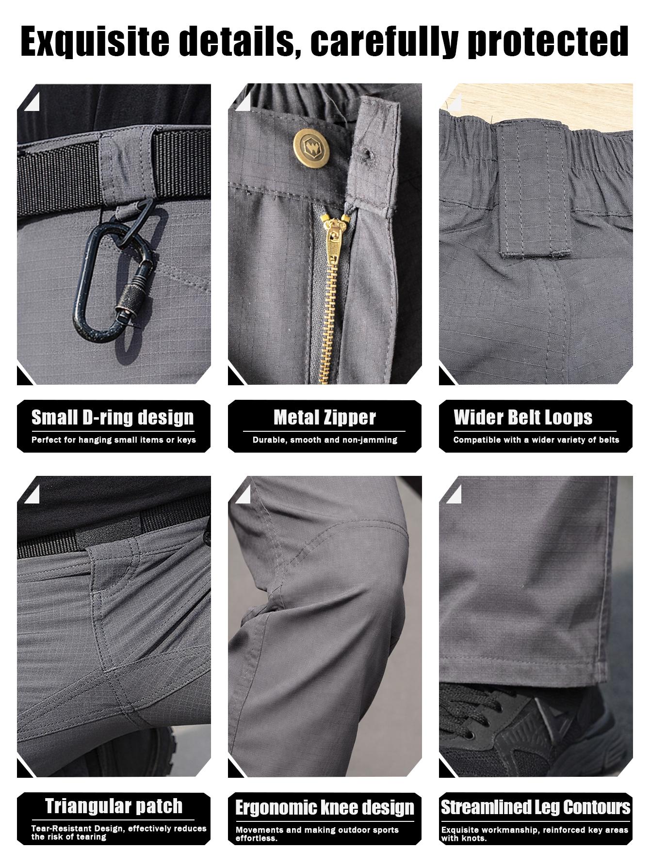 Men's Ripstop Work Pants, Durable Stretch Trail Trousers with Lightweight Breathable Comfort, Quick Dry Training Cargo Pants, Wear-Resistant Construction and Functional Multi-Pocket Design for Outdoor Travel, Camping and Trekking, Grey