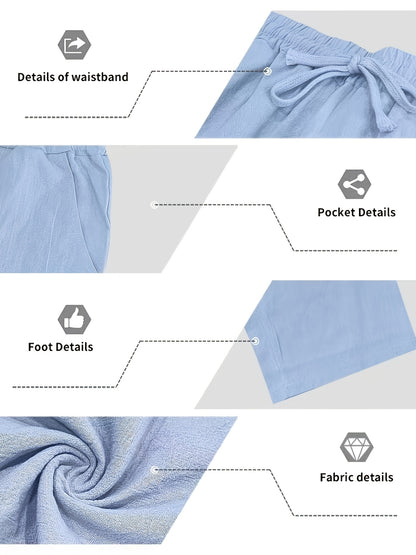 Men's Linen Casual 2pcs Set Breathable Long Sleeve Shirt & Pants Set Semi-Formal Casual Beach Vacation Wear