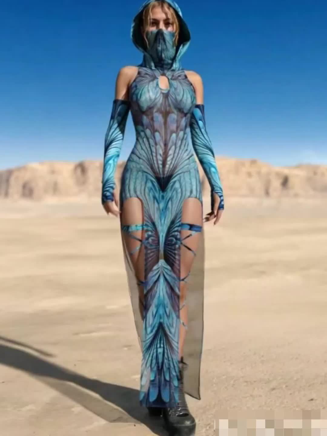 Mesh Festival Outfit for Women, Sheer Rave Long Dress for Women, Festival Cutout Long Dress, Festival Dress, Rave Outfit, Rave Hood Woman Halloween Costumes