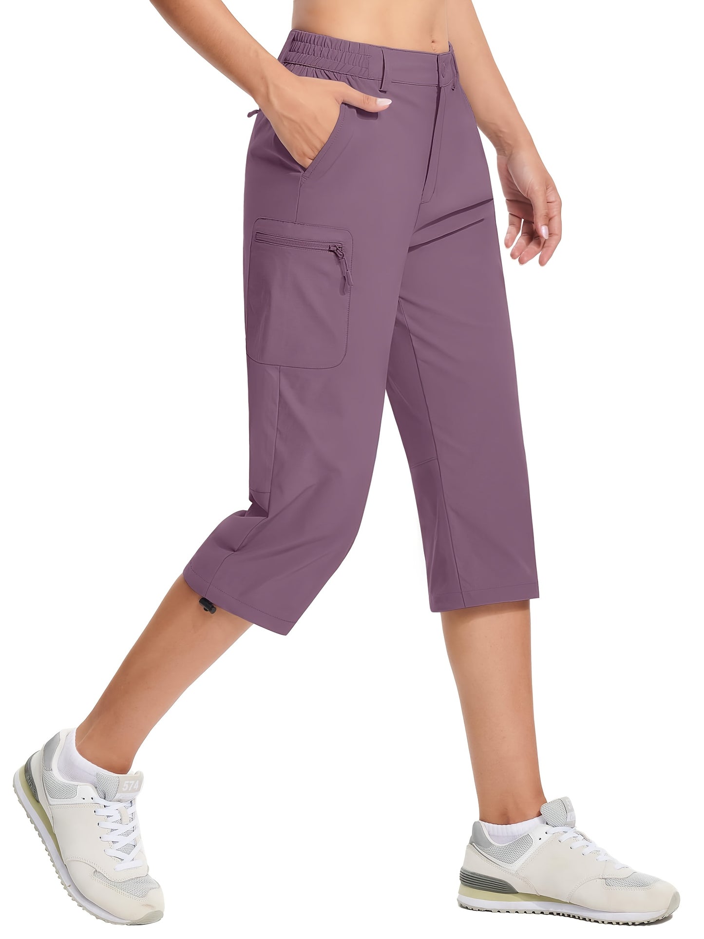 Women'S Summer Hiking Capri Pants - Lightweight, Quick Dry, Stretchy, Zipper Pockets, Adjustable Waist & Cuffs For Outdoor Travel, Hiking, Camping, Fishing, Casual Wear Long Shorts
