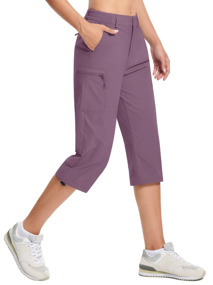 Women'S Summer Hiking Capri Pants - Lightweight, Quick Dry, Stretchy, Zipper Pockets, Adjustable Waist & Cuffs For Outdoor Travel, Hiking, Camping, Fishing, Casual Wear Long Shorts