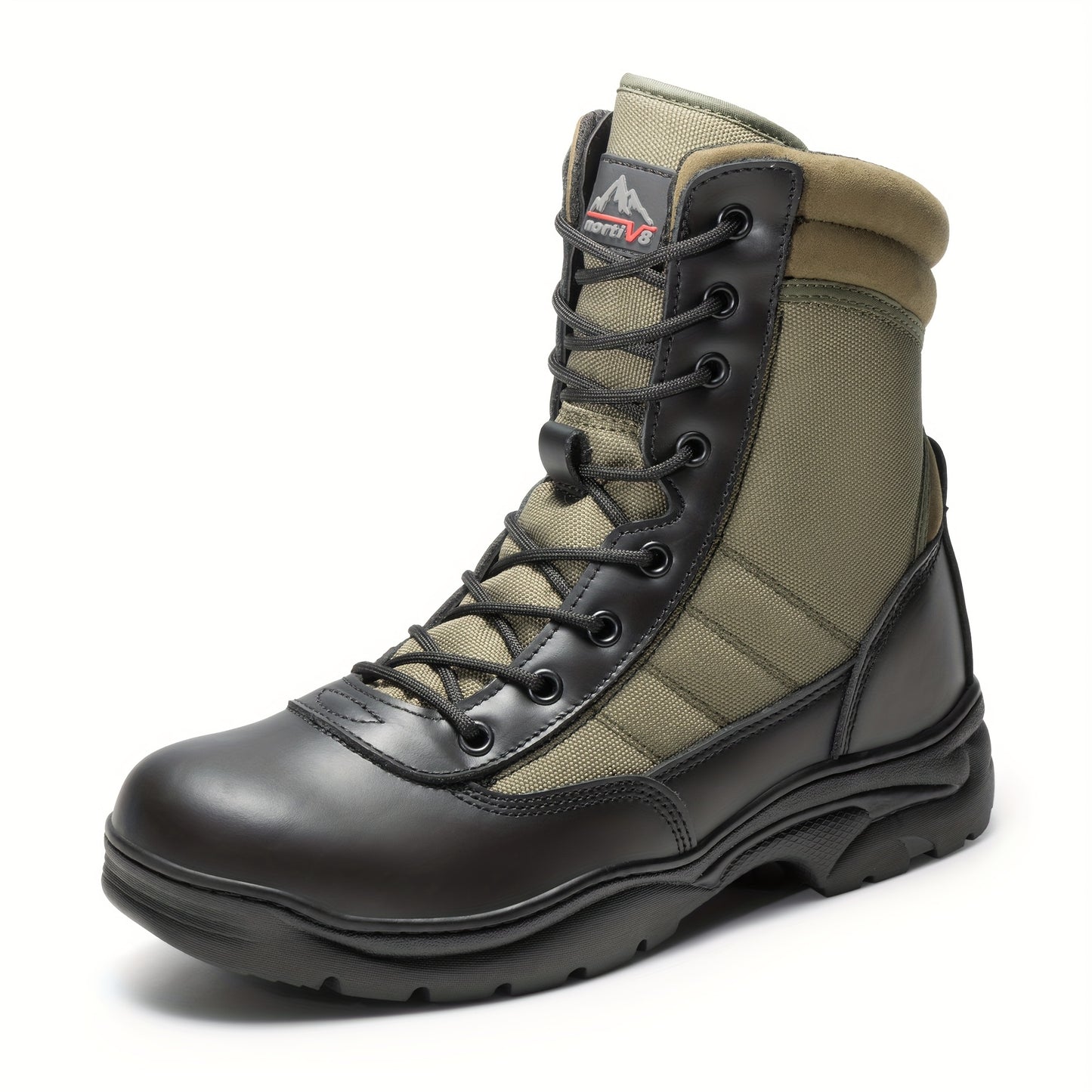 Men'S Hiking Boots Side Zipper Leather Motorcycle 9 Inch Tactical Combat Boots Non-Slip Lightweight Comfortable Breathable For Outdoor Terrain