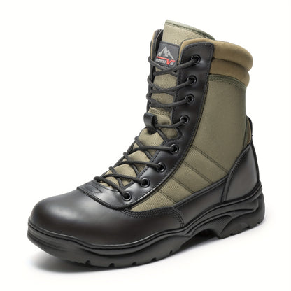 Men'S Hiking Boots Side Zipper Leather Motorcycle 9 Inch Tactical Combat Boots Non-Slip Lightweight Comfortable Breathable For Outdoor Terrain