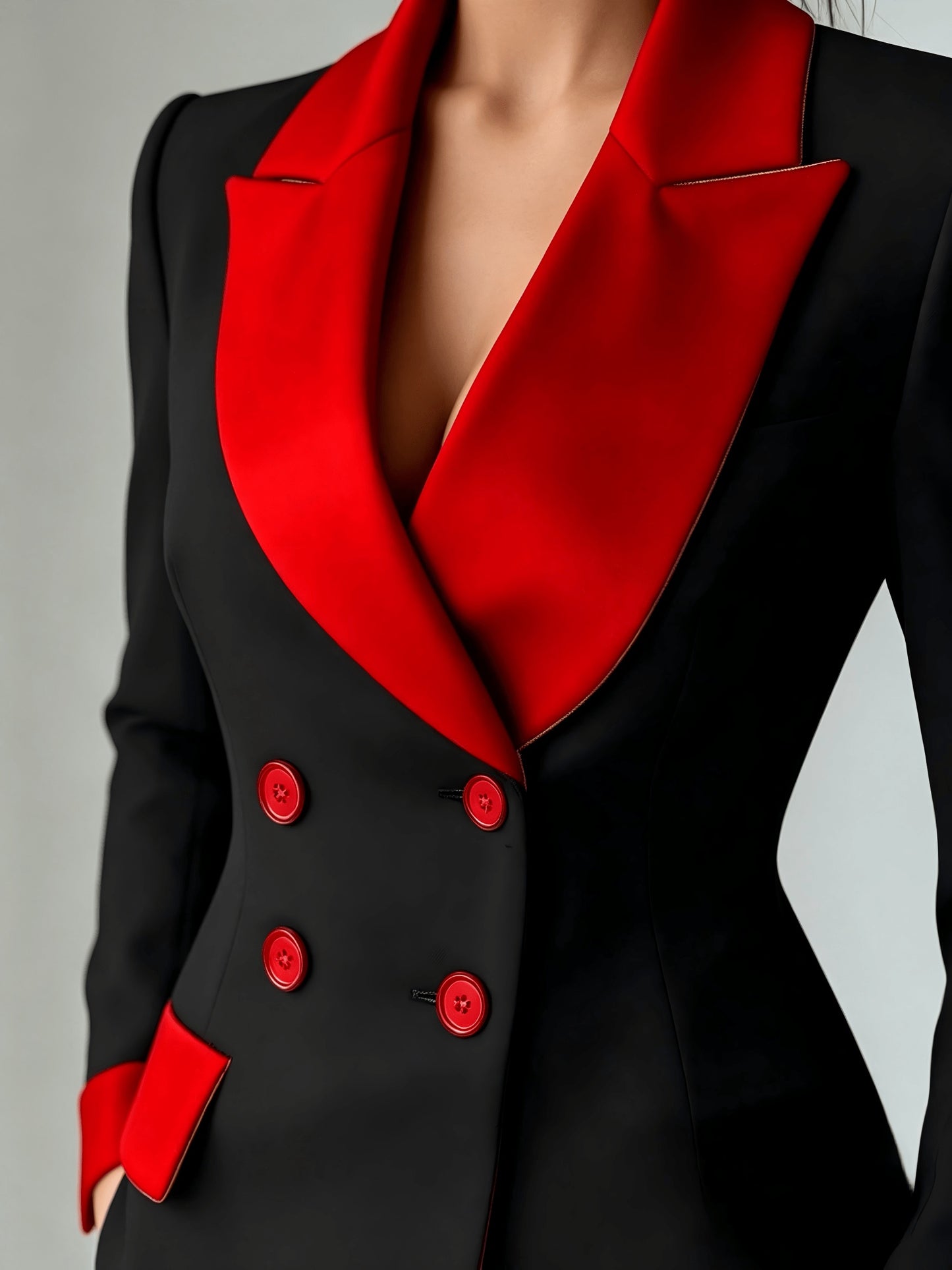 A Niche Formal Contrasting Color Double Breasted Lapel Suit Jacket
