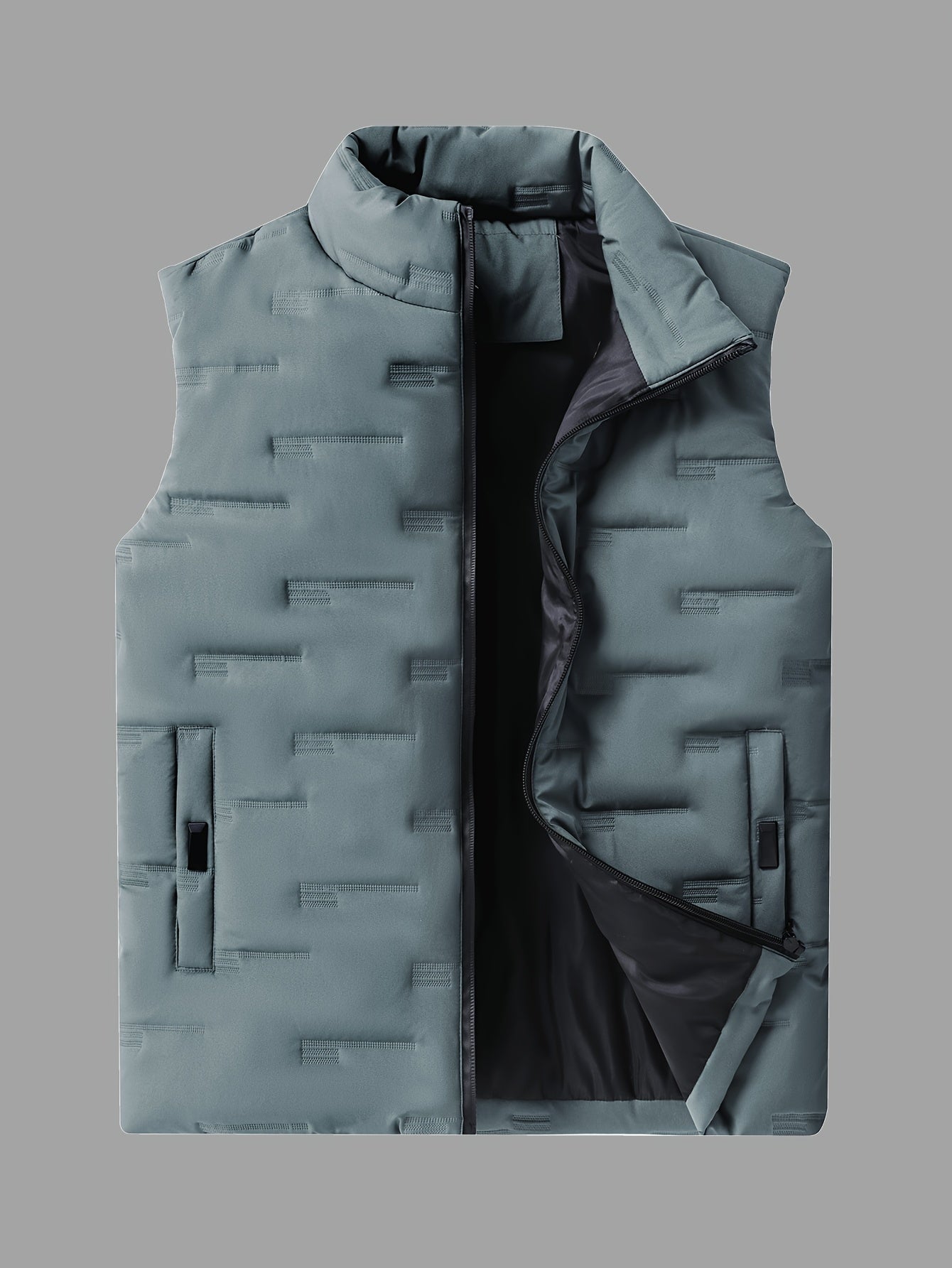 Men's Casual Stand Collar Vest, 100% Polyester Solid Color, Warm Fall/Winter Outerwear with Pockets, Non-Stretch Woven Fabric, Regular Fit - 120gsm