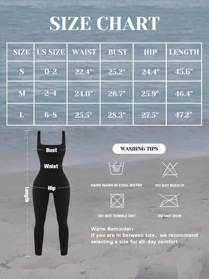 2pcs - Women'S Autumn And Winter Sleeveless Square Collar Long Jumpsuit, 90% Nylon And 10% Elastic Fiber Fabric Comfortable, Thick, Impermeable Washable And Reusable, Suitable For Any Activity Occasion, Exercise, Fitness, Pilates, Running, Yoga
