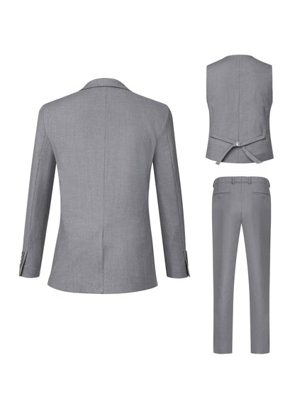 4pcs Luxury Classic Mens Solid Dress Suit Set - Lapel Jacket, Vest, And Trousers, Regular Fit, Long Sleeve, Conventional Contour, Perfect for Wedding Banquet, Business Meetings - High-Quality Fabric, Comfortable Wear, And Stylish Design