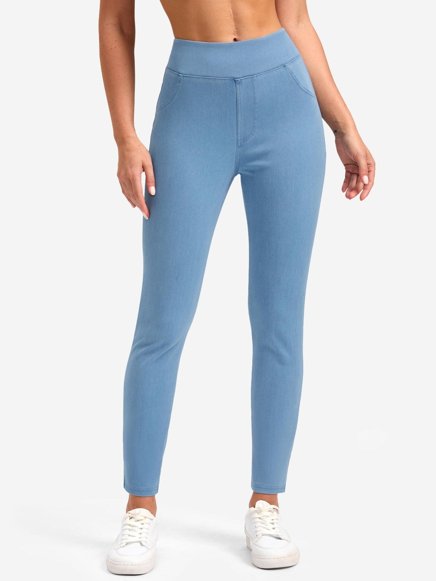 Jeggings Pull On Stretchy Jeans for Women High Waisted Skinny Jean Leggings Tummy Control Denim Pants with Pockets
