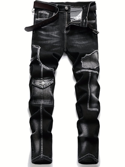Mid-high Waist Fringed Jeans, Street Style, Solid Color, Suitable For All Seasons.