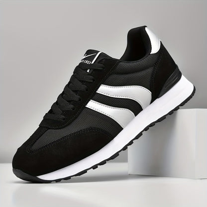 AOPLUS Men'S Lightweight Running Sneakers - Breathable Low-Top Shoes with a Cushioned Midsole, Sturdy Rubber Outsole & Black/White Style for Gym, Casual & Year-Round Use, Athletic Footwear, Stylish Sporty Look, Comfortable Fabric Upper