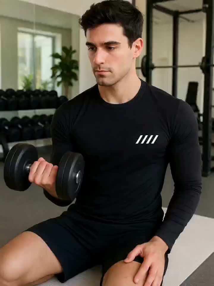 [Casual T-Shirts] 3pcs Men's Casual Crew Neck Long Sleeve T-Shirts | 100% Polyester Knit Fabric, Slight Stretch, Basic Style with Print Design