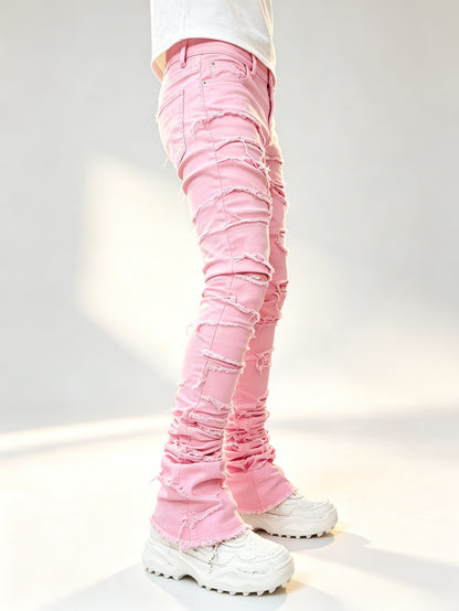 Men's Creative Tassel Decor Straight Fit Jeans, Men's Casual Mid-Rise Elastic Street Style Hip-Hop Skate Rap Jeans for All Seasons