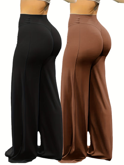 All-Season Plus Size Wide Leg Yoga Pants- High Elastic Full Coverage Trousers for Gym Fitness Training Casual Wear