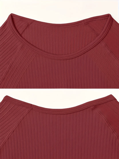 Women's 2pcs Workout Set - Yoga Top & Leggings, Crew Neck, Medium Stretch, Solid Color, All-Season Activewear, Workout