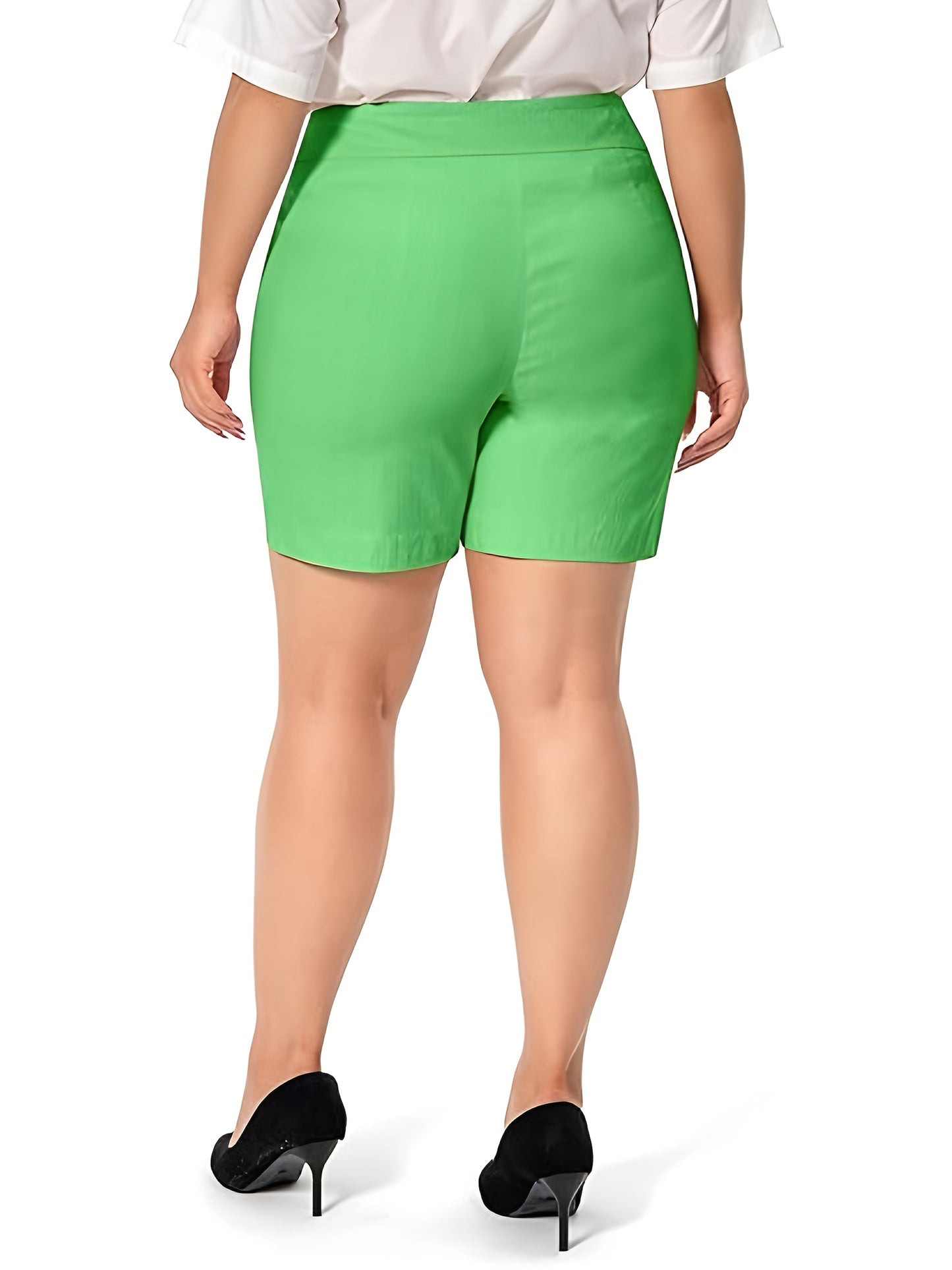Women's High-Stretch Casual Tulip Hem Work Shorts - Pull-On Style with Front Pockets, Regular Fit for Office & Daily Wear, Machine Washable, Spring/Summer/Fall, Elegant Solid Color